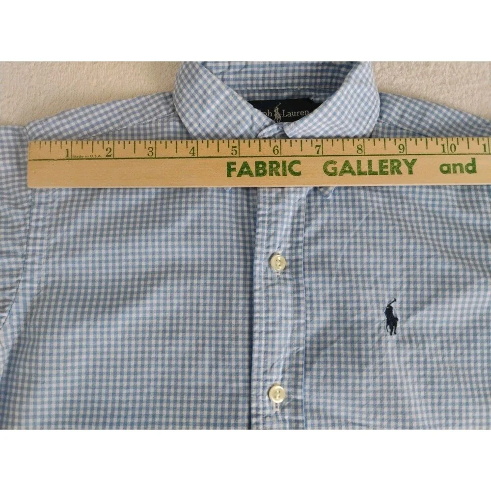 Vtg Ralph Lauren Boys Blue Gingham Shirt Short Sleeve Button Down Sz 4/5 Preppy